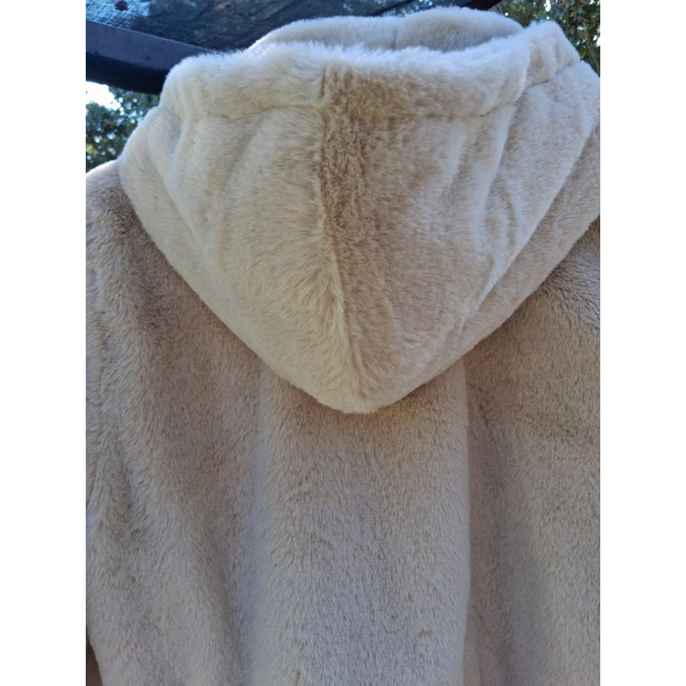 Love Tree Beige Faux Fur Hooded Teddy Jacket Size S Boho Cozy Trendy - Picture 6 of 13